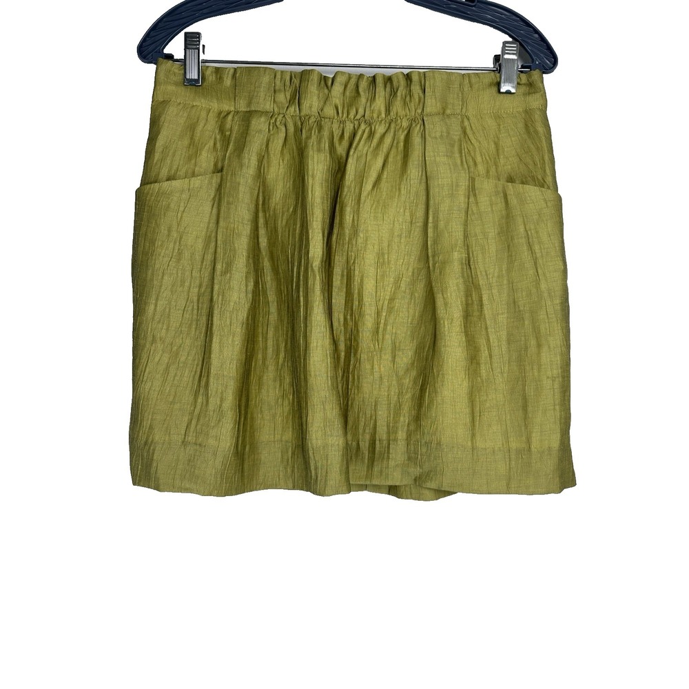 J. Crew Skirt Size 4 Chartreuse Linen Blend Mini Lined Vacation Pockets Textured